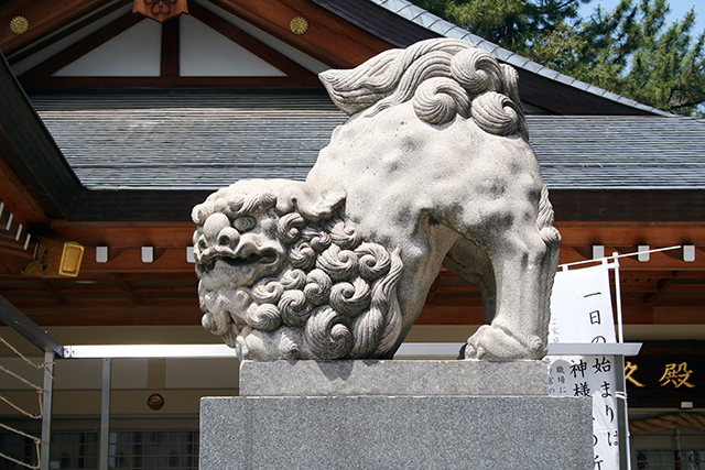 護国神社　社殿前の狛犬（右）
